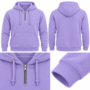 <b>Men's</b> <b>Purple</b> Quarter Zip <b>Hoodie</b> Casual Solid Sweatshirt With Drawstring And Kangaroo Pocket - Product Image 4