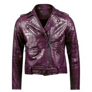 Veste en cuir à motif crocodile violet, fermeture éclair, vêtements d'extérieur pour moto, vêtements d'extérieur d'hiver unisexes - Product Image 1
