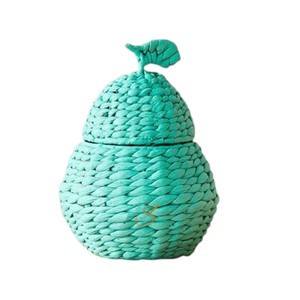 Cute Pear Shaped Water Hyacinth Basket with Lid Woven Green Decorative Fruit <b>Storage</b> <b>Box</b> <b>Kids</b> Room Toy Organizer - Product Image 1