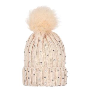 Bonnet d'hiver chaud de qualité supérieure, vente chaude, pour nouveau-nés, enfants, bébés, fait à la main, rayé, avec strass, bonnet bon marché pour filles, avec pompon en fourrure - Product Image 5
