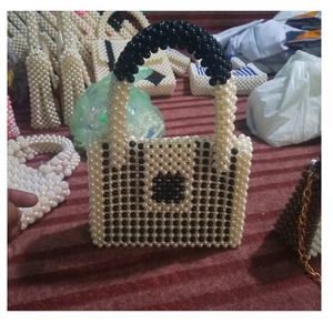 Women's White Pearl Beaded Dot Pattern Clutch <b>Handle</b> Bag Cover Closure Elegant Evening <b>Handbag</b> for Wedding Parties Summer Toes - Product Image 4
