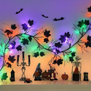 พวงมาลัยเถาวัลย์ไฟ LED ขนาด6ฟุต54นิ้วมีเตาผิงติดผนังในร่มสำหรับตกแต่งวันฮาโลวีนสีดำสีม่วงสีเขียวสีส้มใช้แบตเตอรี่ - Product Image 2
