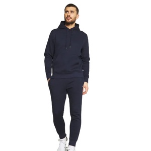 Custom Logo Outerwear Men's Navy Hooded Sweatshirt <b>Set</b> Casual <b>Knitted</b> Tracksuit Winter 100% Cotton Breathable - Product Image 1