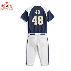 Ensemble uniforme de baseball pour homme, maillot bleu marine avec bordure blanche et pantalon blanc, matière polyester respirante pour adultes - Product Image 6
