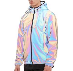 Veste coupe-vent réfléchissante holographique pour homme |   Vestes pour hommes imperméables avec capuche, style streetwear - Product Image 2