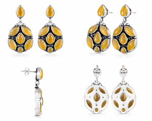 Boucles d'oreilles pendantes en laiton oxydé argenté, saphir serti clos, motif floral, pour femme, vente en gros |   Bijoux ethniques indiens pour occasions de fête - Product Image 4