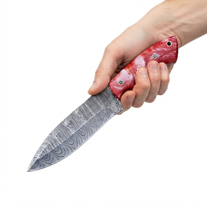 Handmade Damascus Steel 4.5-Inch Ambidextrous Skinner <b>Knife</b> with Red Resin <b>Handle</b> & Leather Sheath Outdoor <b>Knife</b> - Product Image 4