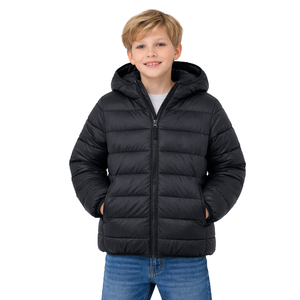 Veste matelassée à capuche Arctic Comfort pour garçons, noire, légère, coupe-vent, avec poches - Product Image 1