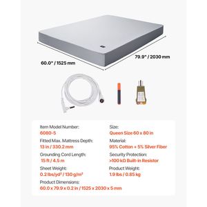 Lenzuola con Cavo di Messa a Terra Queen Size, 95% Cotone + 5% Fibra di Argento Puro, con Test di Messa a Terra - Product Image 1