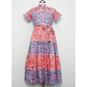 Robe longue d'été pour femme 100 % coton à imprimé floral, écologique, élégante pour les fêtes, décontractée pour le quotidien, avec ceinture boutonnée décorative - Product Image 3