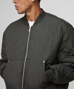 OEM Custom Men's High Quality 100% Polyester Diamond Quilted Varsity Jacket with Front Embroidery Patches Zip Bomber Coat 2027 - Product Image 6