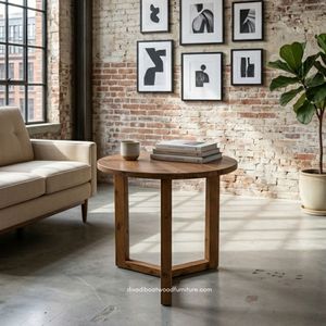 Rustic Handmade Wood Coffee <b>Table</b> <b>Reclaimed</b> Boat Wood Antique Finish Round Top Indoor Outdoor Living Room Furniture - Product Image 3
