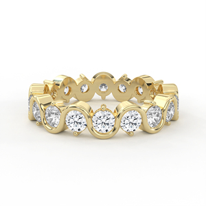 Bague d'éternité en or jaune ondulé avec motif ruban et diamants Fluid Wave, rythmique, empilable, pour mariée - Product Image 1