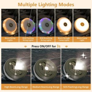 Lampe de tente à LED étanche rechargeable, lampe torche, corps en ABS, certifiée CE, à intensité variable, pour le camping, l'utilisation en jardin - Direct Factory - Product Image 2