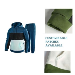 Survêtement à capuche pour homme, couleur verte, blocs de couleurs, manches longues, coupe décontractée, polyester et coton, vêtements d'automne avec poches latérales - Product Image 6