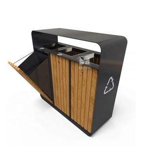 Poubelle de recyclage des déchets de tri en métal + bois Poubelle unique Petites poubelles extérieures <span class=keywords><strong>à</strong></span> <span class=keywords><strong>vendre</strong></span> - Product Image 2