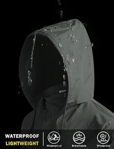 Veste coupe-vent à capuche pour homme, gris foncé, avec fermeture éclair, décontractée, imperméable, en polyester, vêtement d'extérieur pour le printemps, coupe régulière - Product Image 5