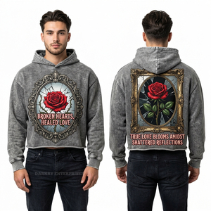 Sudadera con capucha de felpa gruesa para hombre, negra con lavado ácido, diseño de corazón anatómico y estampado gráfico personalizado 'Love Is Pain', estilo streetwear, de fábrica - Product Image 6