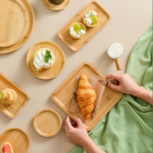 Rectangular Bamboo Tray for Tea <b>Barbecue</b> Snack or Cake Durable Wooden Round Plate Serving Dish - Product Image 3