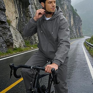 <b>Mens</b> Rain <b>Suit</b> <b>Waterproof</b> Rain Jacket with Rain Pants 2 Piece Set Lightweight Packable Raincoat with Hood Casual Outdoor Jackets - Product Image 4