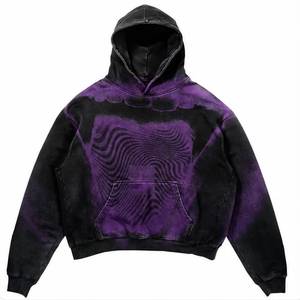 Sudadera con Capucha Extra Grande para Hombre, de Algodón Lavado Negro, 350 g/m², Felpa Francesa, Estilo Retro Desgastado, con Bolsillo con Cremallera, Ropa Casual Urbana - Product Image 1