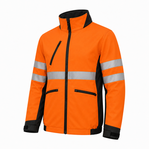 Veste de travail softshell orange haute visibilité avec bandes réfléchissantes, uniforme de sécurité industrielle, poches utilitaires, vêtements de protection pour l'extérieur - Product Image 2
