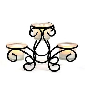 Black Wrought Iron Candle <b>Holder</b> with <b>Glass</b> Vase and 4 <b>Glass</b> Cups Scroll Candelabra for Home Decor - Product Image 4