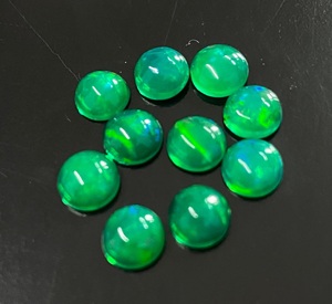 Piedras preciosas sueltas de ópalo natural verde con corte brillante redondo para la fabricación de joyas, cuentas cabujón pulidas iridiscentes - Product Image 1