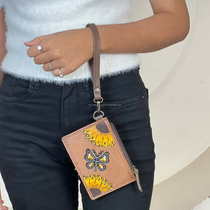 Rustic Sunflower Handmade Genuine Tooled Leather <b>Wallet</b> Stylish Cute Butterfly Design Coin & <b>Card</b> <b>Holder</b> Women's Daily Use - Product Image 2
