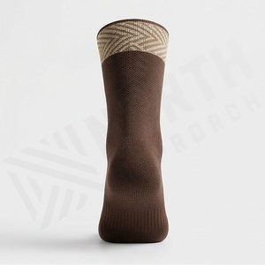 Brown Crew <b>Socks</b> With Geometric Pattern Knitted Polyester Spandex Hiking Breathable Autumn Adult Regular Style - Product Image 2