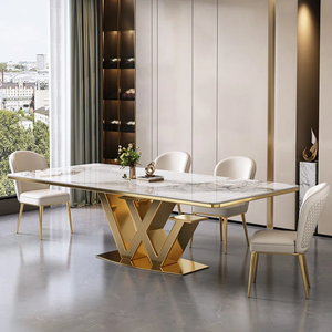 Splendor Modern Rectangular Dining <b>Table</b> and Chair Combination with Italian Stone and Glass Top - Product Image 5
