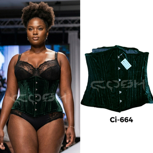 <b>Underbust</b> Steelboned Green Velvet Corset With Green Satin Trim For Sexy Women Outfit - Product Image 5