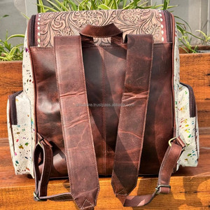 Cheveux faits à la main sur sac à couches en cuir métallique usiné Western 100% sac à dos à fleurs en cuir de vache véritable pour femmes sac à couches Jumbo - Product Image 5