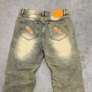 Straight Vintage Cotton Men's Jeans High-End Customized Men's Washing and Distressing Treatment Vintage with Rivets 300 Grams - Product Image 3