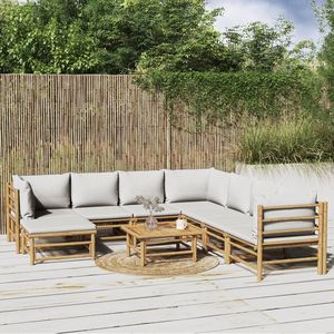 Set Lounge da Giardino Grigio Chiaro in Bambù Naturale e Poliestere, Eleganti Divani da Giardino - Product Image 1