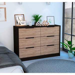 Cassettone rettangolare a 6 cassetti in materiale nero Wengue e pino - Product Image 1