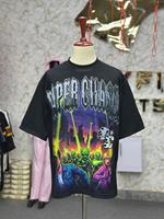 T-shirt graphique surdimensionné personnalisé pour homme, en coton épais, style streetwear, imprimé DTG avec strass, effet vintage délavé, OEM ODM