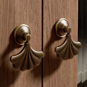 Ginkgo Leaf Mid-Century Brass Drawer <b>Pulls</b>, Antique Copper Retro Pendant Cabinet Handles <b>for</b> Kids Room Wardrobe Metal Knob - Product Image 1