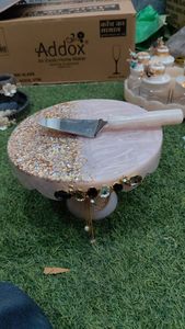 Handmade Round Resin Cake Platter With Gold Trim And Black Accents Cake Stand - Product Image 6