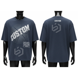 T-shirt surdimensionné personnalisé pour homme, manches courtes, col rond, motif imprimé lettres, style streetwear décontracté, bleu foncé, 100 % coton jersey - Product Image 1