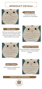 Servilleta de cóctel de lino con forma de búho y bordado delicado, juguetona y encantadora, que aporta un toque acogedor a la decoración de la mesa. - Product Image 2