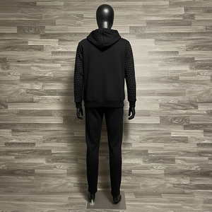 Ensemble de survêtement décontracté d'hiver pour homme, respirant, avec strass, en molleton épais, comprenant un sweat à capuche zippé et un pantalon de jogging, noir clouté - Product Image 4