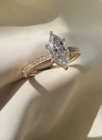 Anillo de Compromiso y Boda con Diamante Cultivado en Laboratorio de 2 Quilates, Corte Marquesa Holandesa, Estilo Art Deco, Oro de 18K, Grabado Gratuito, Certificado IGI, Unisex