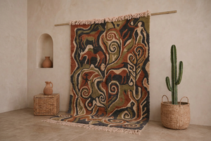 Alfombra de Lana Escandinava Anudada a Mano, Arte Folclórico Finlandés Ryijy, Diseño Abstracto de Naturaleza, Alfombra de Lujo para Decoración del Hogar - Product Image 6