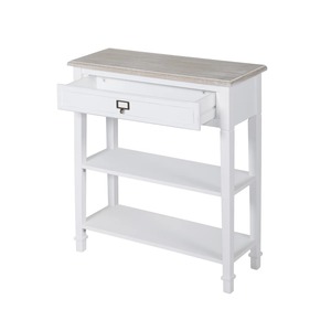 Petite table d'appoint moderne en fer avec poignée en forme de tasse antique, deux étagères ouvertes, bureau compact pour couloir, idéal pour hôtel et décoration côtière - Product Image 1