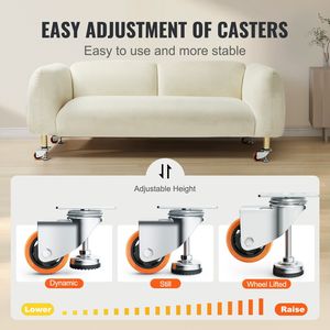 Ensemble de 4 roulettes pivotantes à 360 degrés, capacité de charge de 720 lb, diamètre de 3 pouces, roulettes de nivellement réglables pour meubles - Product Image 5