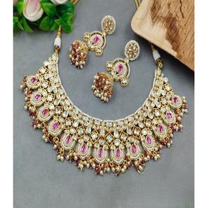 ชุดต่างหูแบบโชคเกอร์ประดับมุกและมอยส์ซาไนต์ชุบทองคุณภาพสูง ดีไซน์เก๋สำหรับผู้หญิง เหมาะสำหรับงานแต่งงาน - Product Image 1