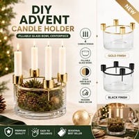 Portavelas de Adviento al por mayor, centro de mesa de cuatro cuencos de cristal para decoración de mesa navideña, centro de mesa portavelas de Navidad