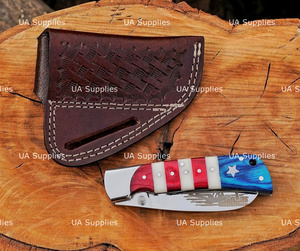 Cuchillo de Bolsillo Plegable de Grado Industrial con Bandera Americana, Hoja de Acero de Damasco, Punta Clip, OEM, de UA Supplies Professional - Product Image 4