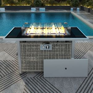 Tavolo con Braciere a Gas Propano K K 43 Pollici, 60000 BTU, Rettangolare, in Vimini Intrecciato con Protezione Vento in Vetro per Bracieri da Patio - Product Image 2